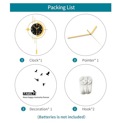 Large Modern Wall Clocks for Living Room Gold Silent Analog Clock - style: Antique