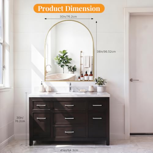 Sweetcrispy 30"x38" Arched Bathroom Mirror, Bathroom Mirrors for Over Sink - color: Gold-arched, size: 38"L x 30"W