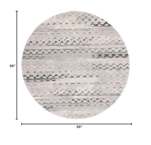 SAFAVIEH Retro Collection Area Rug - 8' Round, Cream & Grey, Modern Abstract Design, Non-Shedding & Easy Care, Ideal for High Traffic Areas in Living Room, Bedroom (RET2136-1180) - size: 8' (Round)
