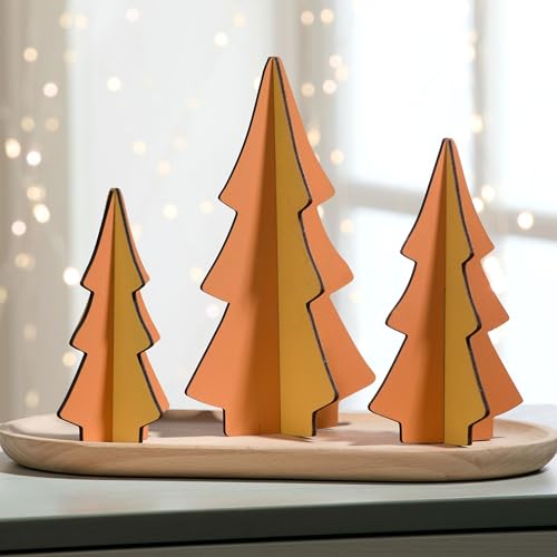 Your Heart's Content Set of 3 Marigold Interlocking Wood Trees, Autumn Mantel Decor, Sustainable Holiday Accent, Gold Orange Curated Color Combination, Tabletop (Set 3 Marigold) - color: Set 3 Marigold