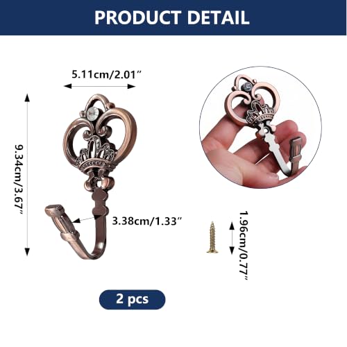 2 Pack Copper Crown Curtain Holdbacks, Heavy Duty Metal Wall Hooks for Hanging Drapes, Coats, Hats & Towels, Vintage Rustic Decor for Living Room, Bedroom, Entryway - color: Copper, size: 2PCS
