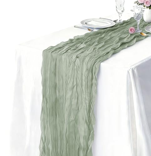 3 Pack Sage Green Cheesecloth Table Runner 21 x 120 Inch Boho Gauze Sheer Table Runner 10FT Long for Wedding Baby Shower Bridal Shower Easter Holiday Birthday Home Decor - color: Sage Green, size: 21"×120“-3pcs