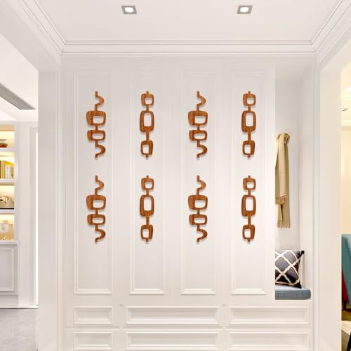 Bnesi 8 Pack Wood Wall Art Mid Century Modern Wall Art Decor Wood Panels for Wall Large Wood Abstract Geometric Wall Panels Decorative for Bedroom Living Room Home (Classic, Medium)