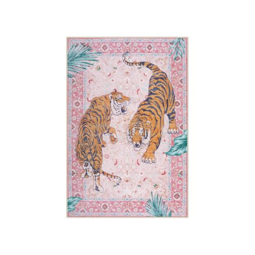 Moynesa Pink Tiger 2x3 Entryway Rug, Washable Boho Rug for Girls Bedroom - color: Pink, size: 2' x 3' (Rectangular)