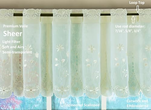 Today's Curtain, Samantha Embroidered Sheer Tier 36", Ecru, 59" W x 36" L - color: Ecru, size: 59"W x 36"L (Pack of 1)