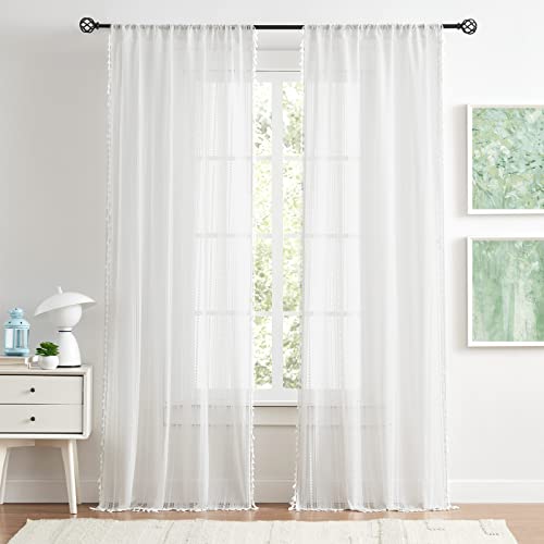 Amzdecor White Boho Lace Tassels Curtains for Bedroom Living Room 40"Wx54"L - color: White, size: 40"W x 54"L (Pack of 2)