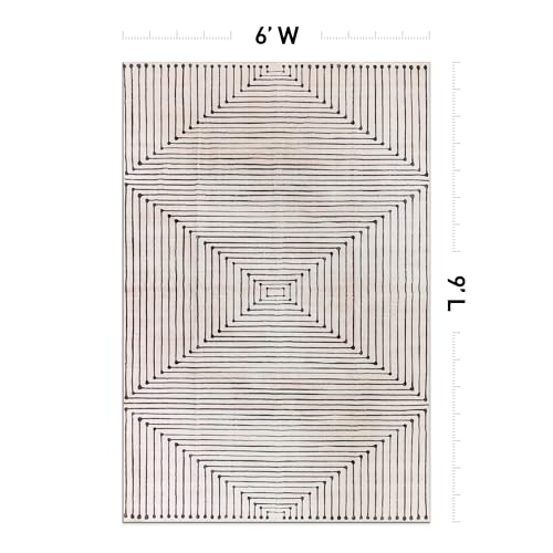Rugshop Bohemian Stripes Marbella Non-Slip Washable Area Rug Beige 6' x 9' - color: Beige, size: 6' x 9' (Rectangular)