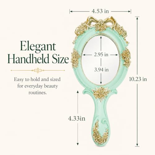Vintage Princess Hand Held Mirror - Antique Handle Makeup Mirrors, Blue - color: Blue