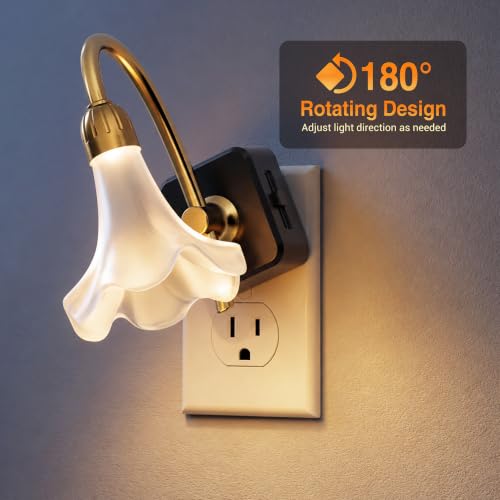 JandCase Night Light, Night Lights Plug into Wall, Glass Flower Nightlight - color: lily