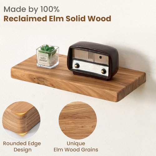 Floating Shelves for Wall, 16"Wx8"D Elm Wood Shelves, Set of 2, Natural - color: Natural, size: Round Edge,16inch, 2Packs