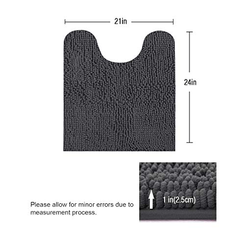 ITSOFT Standard 24"x21" U-Shaped Non-Slip Shaggy Chenille Toilet Contour Bathroom Rug with Water Absorbent, Charcoal Gray - color: Charcoal Gray, size: 24" x 21" (U-Shaped)
