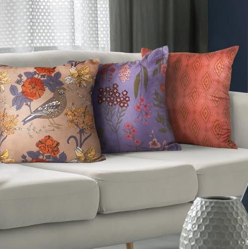Embroidered Bold Patterned Throw Pillow Covers, 4 Pack Set, 18x18 Inch Floral Printed Modern Accent Pillow Covers - color: Floral