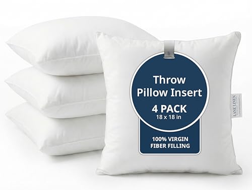LANE LINEN 4 Pack 18x18 White Throw Pillow Inserts for Decorative Pillow Covers, Couch Pillows for Living Room, Fluffy Pillows for Bed - size: 18x18