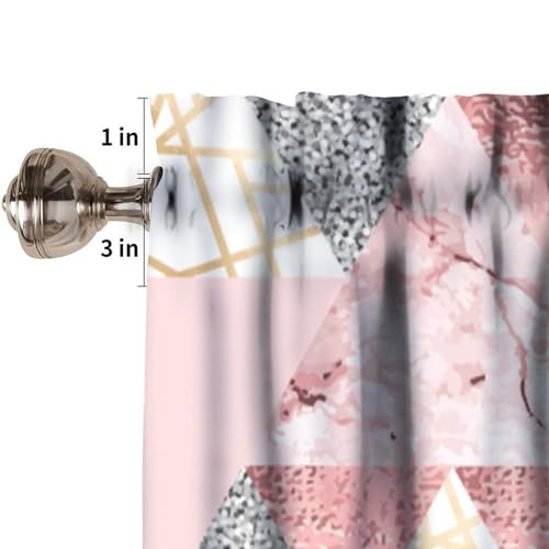 Pink Marble Valance, Abstract Geometric Gold Silver Glitter Lines Modern Luxury Triangles Print Blackout Window Valance for Kitchen Cafe Girls Bedroom, 54x18inch - color: Marble-20