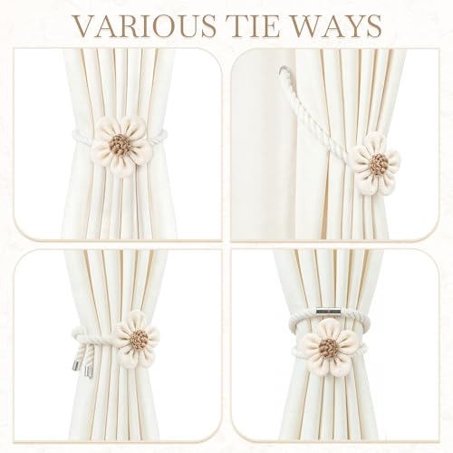 VIS'V Magnetic Curtain Tiebacks, Boho Curtain Holdbacks, Cream, 2 Pcs - color: Cream