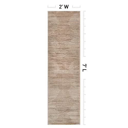 Rugshop Bohemian Stripe Stain Resistant Runner Rug Beige 2' x 7' - color: Beige, size: 2' x 7' (Rectangular)