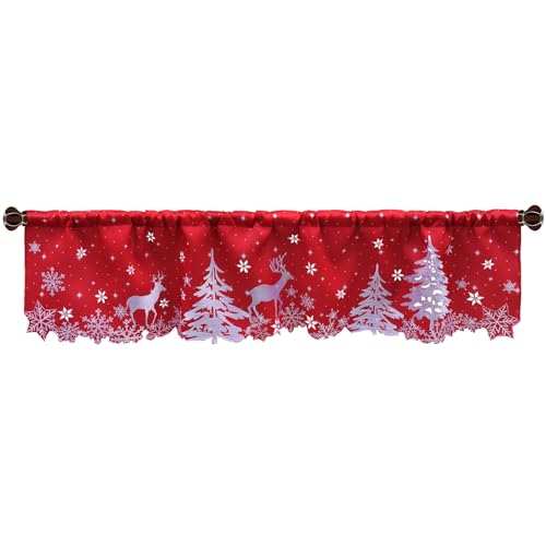 Grelucgo Embroidered Rod Pocket Reindeer Kitchen Window Curtains Valance 58×14 Inches for Christmas Holidays (Reindeer) - color: Reindeer