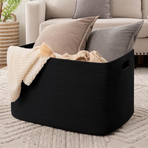 OIAHOMY 118L XXXLarge Rope Storage Basket, Oversized Blanket Basket Black - color: Black