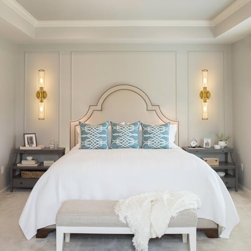 Battery Operated Wall Sconces Set of 2 with Remote Control, Gold, 8000mAh - color: Gold(Clear Tubular Lampshade)