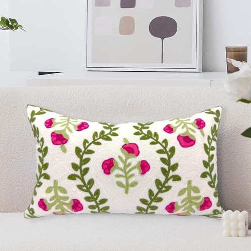 Alysheer Floral Embroidered Lumbar Throw Pillow Cover 12"x 20",1pc Hot Pink - color: Hot Pink, size: 20" x 12" (Pack of 1)