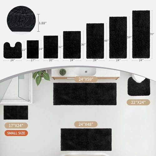 Disolla Black Bathroom Rugs 24x48, Non-Slip Plush Thick Bath Mat - color: Black, size: 2' x 4' (24''x48'' Bathroom Rug)
