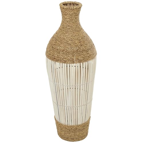Deco 79 Seagrass Handmade Decorative Vase Wrapped Tall Centerpiece Vase with Cream Slatted Bamboo Center, Vase for Home Decoration 11" x 11" x 32", Brown - size: 11" x 11" x 32"