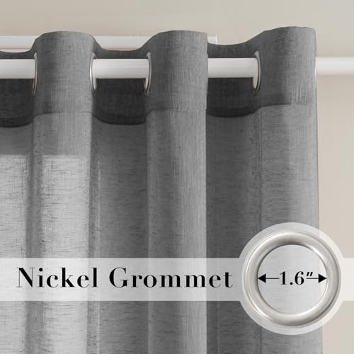 H.VERSAILTEX Charcoal Grey Linen Sheer Curtains 84" 2 Panels Grommet - color: Charcoal Grey, size: 37"W x 84"L (Pack of 2)