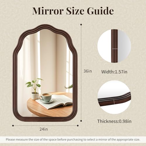 24x36 Inch Wood Arch Rustic Bathroom Mirror for Wall - size: 36"L x 24"W