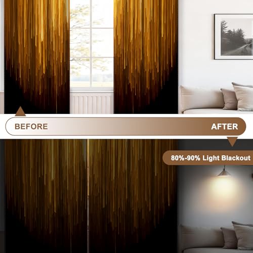 Black and Gold Blackout Curtains for Bedroom, Ombre Abstract Black Out Curtains 63 Inch Long, Thermal Insulated Blackout Drapes with Grommet Top, 42W x 63L, 2 Panels - color: 04 Gold and Black, size: 42"W x 63"L (Pack of 2)