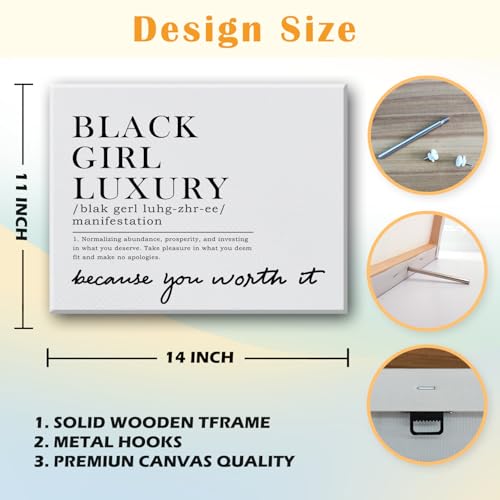 JINYO Black Girl Luxury Canvas Wall Art Framed, Gifts for Black Women, Inspirational African American Gifts Poster Prints for Home College Dorm Office Wall, 11x14 Inch - color: Black girl wall art