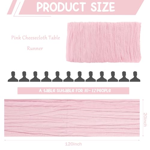 2 Pack 120 Inch Pink Cheesecloth Table Runner Boho Rustic Gauze Sheer Romantic 10 FT Long Cheese Cloth Table Runner for Bridal Baby Shower Wedding Party Birthday Holiday Home Easter Decor - color: Pink