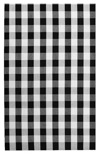 KILOCOCO Buffalo Plaid Checkered Rug 5x7 ft Black White Living Room Rug - color: Black and White, size: 5' x 7' (Rectangular)