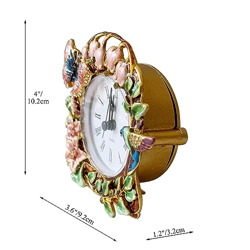 Decorative Mini Table Clock, Vintage Metal Silent Analog Quartz Battery Operated Table Top Clock for Living Room Decor Shelf - color: Hummingbird