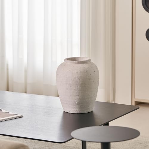 LB2 White Ceramic Large Vase, 11.8" Tall Zen Style, Terra Cotta Pitcher Vase, Distressed Farmhouse Decor, Pottery Decorative Flower for Home Decor (A - White 11.8") - color: A - White 11.8"