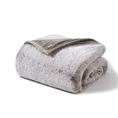 EverGrace Faux Chinchilla Fur Throw Blanket, 72"x90", Champagne Fawn - color: Champagne Fawn, size: 72"x90"