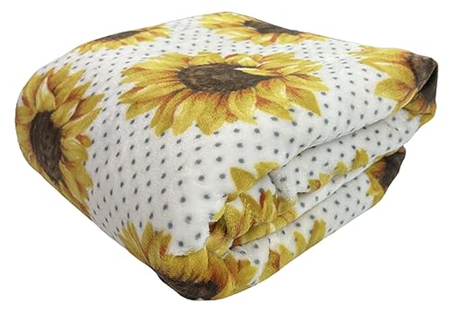 Serafina Home Summer Sunflower Throw Blanket: Beautiful Fleece Flowers with Yellow Brown White Accents, 50" x 60", for Couch, Bed, Travel - color: Sunflower