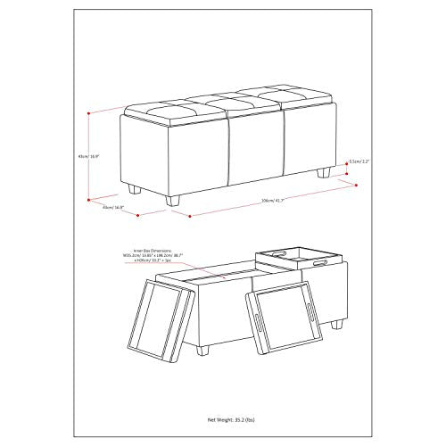 SIMPLIHOME Avalon 42" Wide Linen Look Fabric Storage Ottoman in Natural - color: Natural