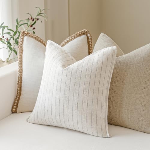 MOROCO Linen Striped Throw Pillow Covers 18x18 Set of 2, Grey - color: Grey, size: 18" x 18" (Pack of 2)