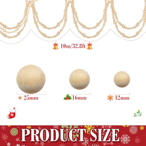 Giegxin 1 Pcs 32.8 ft 4th of July Wooden Bead Garland Patriotic Hanging Garland Farmhouse Beads Decor for Independence Day Mantel Table Party Wall Home Decorations (Wood Color) - color: Wood Color