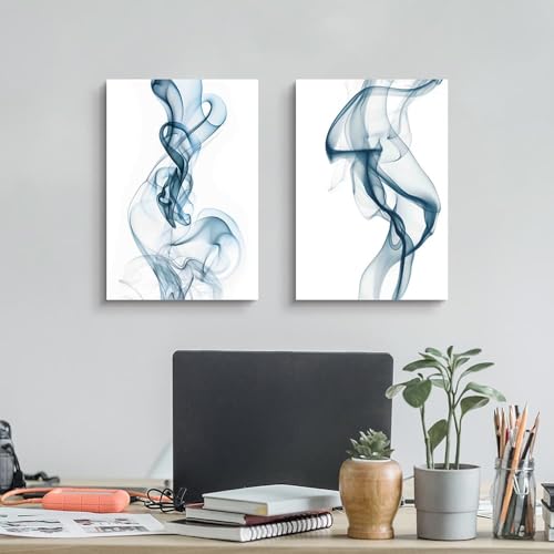 Abstract pictures painting canvas - 2 Piece Blue Smoke Abstract Wall Art for Living Room Bedroom Office Wall Deocr - color: Blue Smoke, size: 11"x16"x2