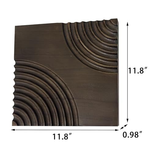 Musanpou Wood Textured 3D Wall Art - Modern Minimalist Carved Wood Wall Decor, Rustic Geometric Wave Relief Sculpture for Living Room, Bedroom, Office, Neutral Boho Home Decor11.8x11.8 inch (brown) - color: brown