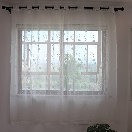 SLOW SOUL Set of 2 Panels White Embroidered Flowers Sheer Curtains for Bedroom Living Dining Room Farmhouse Drapes Curtain with Grommets White 52W X 79 inch Length - color: White/Grommet, size: 52"W x 79"L (Pack of 2)