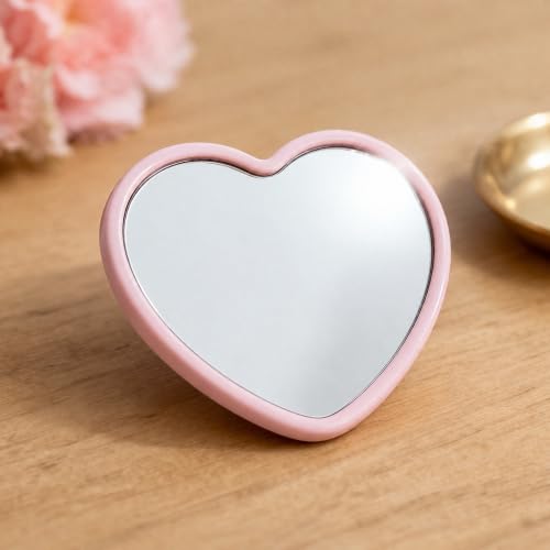 Heart Shaped Decorative Mirror for Desktop Display, Polished Tempered Glass with Plastic Frame, Portable Accent for Home and Party Decor, Pink, 6PCS