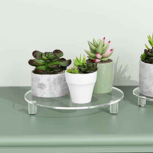 SVENJBB Decorative Acrylic Round Display Riser 10 Inch 2-Pack, Clear Waterproof Pedestal Stand for Plants and Bathroom, Modern Display Tray for Home and Kitchen Counter Décor