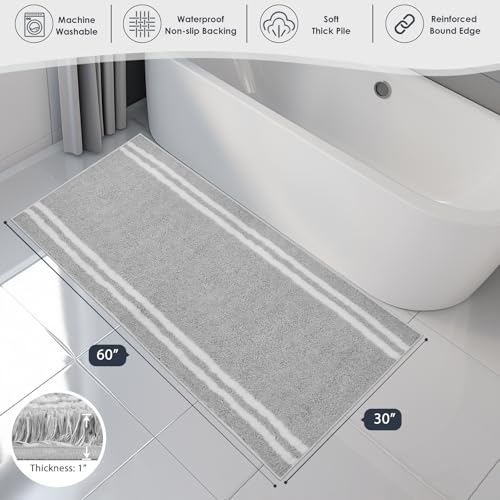 PURRUGS Bathroom Rug, Bath Mat, 30" x 60", Light Grey - color: Light Grey, size: 30" X 60"