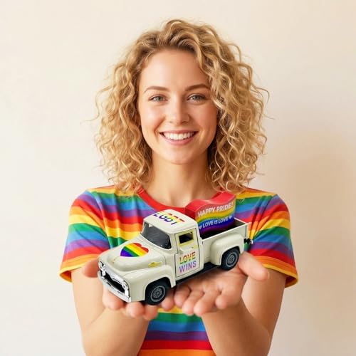 Pride Rainbow Mini Truck Decor with Wooden Sign, 5.7 Inch - color: Rainbow