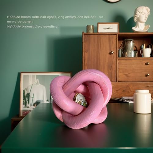 Wood Knot Decor -Coffee Table Decor Shelf Decor Table Books Hand Carved Home Decoration Boho Country Rustic Modern Shabby Chic Style Decor 3 Link Wooden Knot Chain Link Decor (Pink) - color: Pink