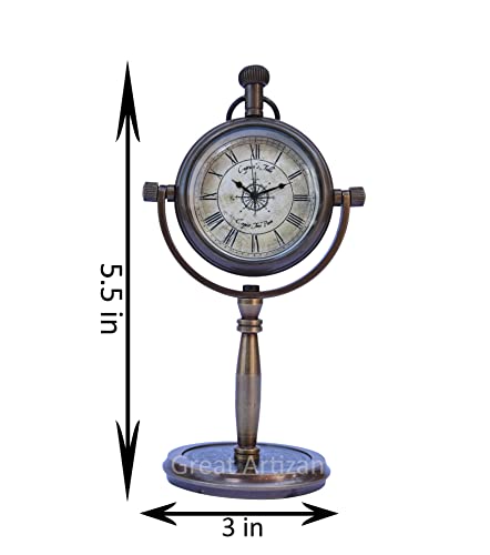 Antique Brown Nautical Small Desk Clock for Decoration, Office and Living Room, Vintage Look Victorian Table Clock.