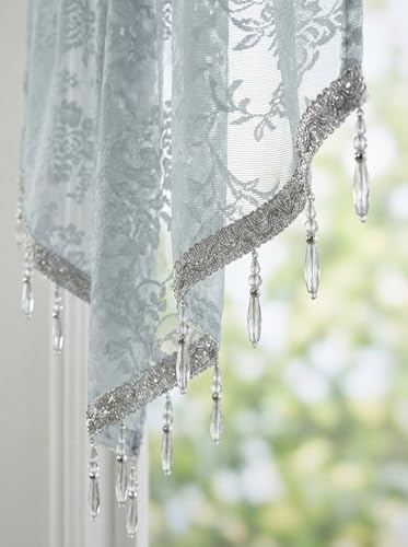 Molaxhome Swag Curtain Scalloped Curtain Valance Drape Sheer Lace Panel 1pc - color: Lace Grey