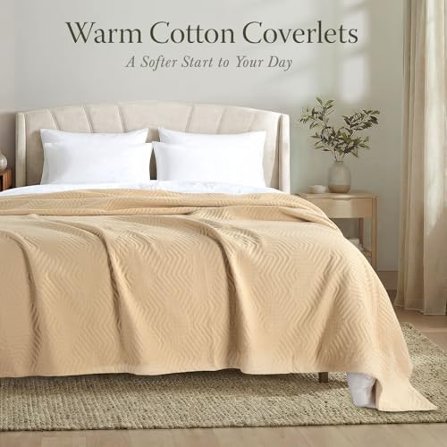 Threadmill Luxury Cotton Blankets for Twin Size Bed | All-Season 100% Cotton Twin Blanket for Bed | Aster Jacquard Lightweight, Soft & Cozy Coverlet, 350GSM, 68 x 90 inches | Beige - color: Aster Beige, size: Twin / Twin-XL